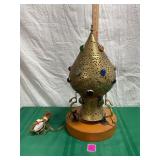 Middle Eastern pierced brass filigree table lamp