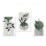 YIUEYI 3pcs Abstract Green Plants Leaf Wall Art