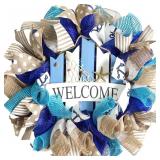20 Inch Summer Costal Beach Blue Mesh Burlap