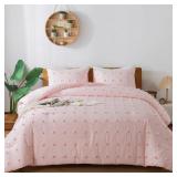 Tufted Pink Queen Comforter Set  90x90 inches