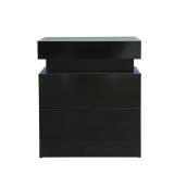 LED Nightstand with 2 Drawers  Black Bedside