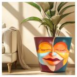 GUGUGO 12 Inch Abstract Rainbow Face Flower Pot