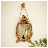 Baroque style golden angel hanging mirror wall