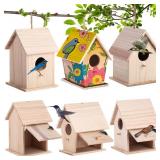 6 Pcs Hanging Bird Houses for Outside Unfinished