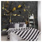Black and Gold Marbled Fabric Wallpaper Dark
