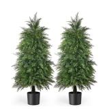 2 Pack 4ft Artificial Cedar Topiary Trees for