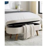 Oval Storage Bench 43 5  Linen Fabric