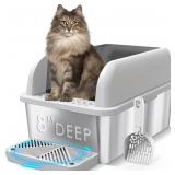 8  Deep Stainless Steel Cat Litter Box with Lid