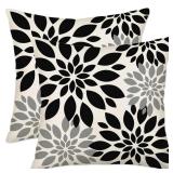 Black Grey Dahlia Pillow Covers 20x20 Inch Set