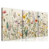 OFFSITE 3 Pcs Framed Flowers Canvas Wall Art