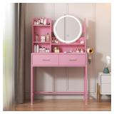 OFFSITE Vanity Desk with Lights and Mirror  Pink
