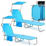 2 Pcs Foldable Beach Lounge Chair with 360