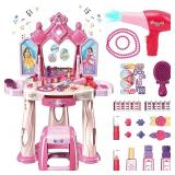 Pretend Play Girls Makeup Table Set with Stool