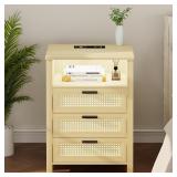 Rattan Nightstand with Charging Station  Night