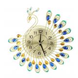 3D Peacock Wall Clock 14 6 inch Silent Luxury