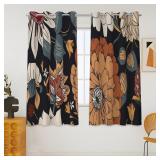 Black Boho Floral 100  Blackout Curtains 45 Inch