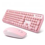 Pink Wireless Keyboard Mouse Combo  2 4GHz Retro