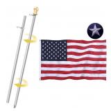 3x5 FT US Flag with Pole 6 FT Tangle Free