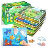 Wooden Puzzles for Toddlers 1 3  6 Pack Peg