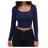 MEROKEETY Women s Long Sleeve Square Neck Crop