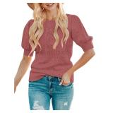 MEROKEETY Women s 2024 Fall Puff Short Sleeve
