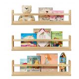 Natural Wood Wall Bookshelf for Kids Bedroom Set
