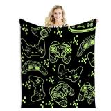 Gaming Bedding Blanket Black Green Game Blanket