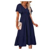 MEROKEETY Women s Summer Casual V Neck Ruffle