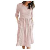 MEROKEETY Women s 3 4 Balloon Sleeve Striped High