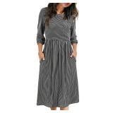 MEROKEETY Womens 3 4 Balloon Sleeve Striped High