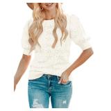 MEROKEETY Women s 2024 Fall Puff Short Sleeve