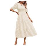 MEROKEETY Women s 2024 Summer Puff Sleeve Smocked