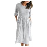 MEROKEETY Women s 3 4 Balloon Sleeve Striped High