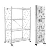 4 Tier Foldable Storage Shelf with Wheels   Metal