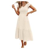 MEROKEETY Women s Flutter Sleeve Smocked Midi