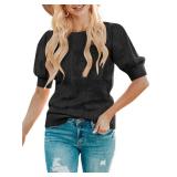 MEROKEETY Women s 2024 Fall Puff Short Sleeve