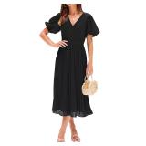 MEROKEETY Womens 2024 Summer Puff Sleeve Wrap V