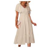 MEROKEETY Women s Summer Casual V Neck Ruffle