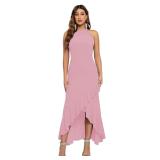 Women Halter Neck Ruffle Split Cocktail Formal
