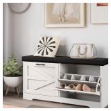 White Shoe Storage Bench 2 Flip Drawers Shoe Rack