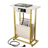 Narrow Side Table with Charge Station and PU