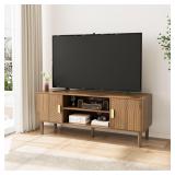 Smuxee Walnut TV Stand with Line Groove Design