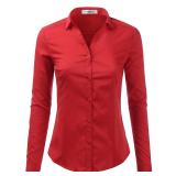 DOUBLJU Basic Slim Fit Long Sleeve Satin Button