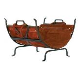 Olde World Iron Log Holder with Suede Leather