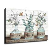 Farmhouse Bathroom Decor Wall Art Rustic Plants
