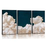 3Pcs Cloud Canvas Wall Art Navy Blue Sky
