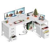 Coleshome L Shaped Computer Desk with 6 Drawers