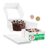 20 Pcs White Cake Box with Window 10x10x5 Inches