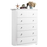 WLIVE White Wood Dresser with 5 Drawer  Cabinets