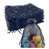 100PCS Navy Blue Organza Bags 4X6 with Moon Stars